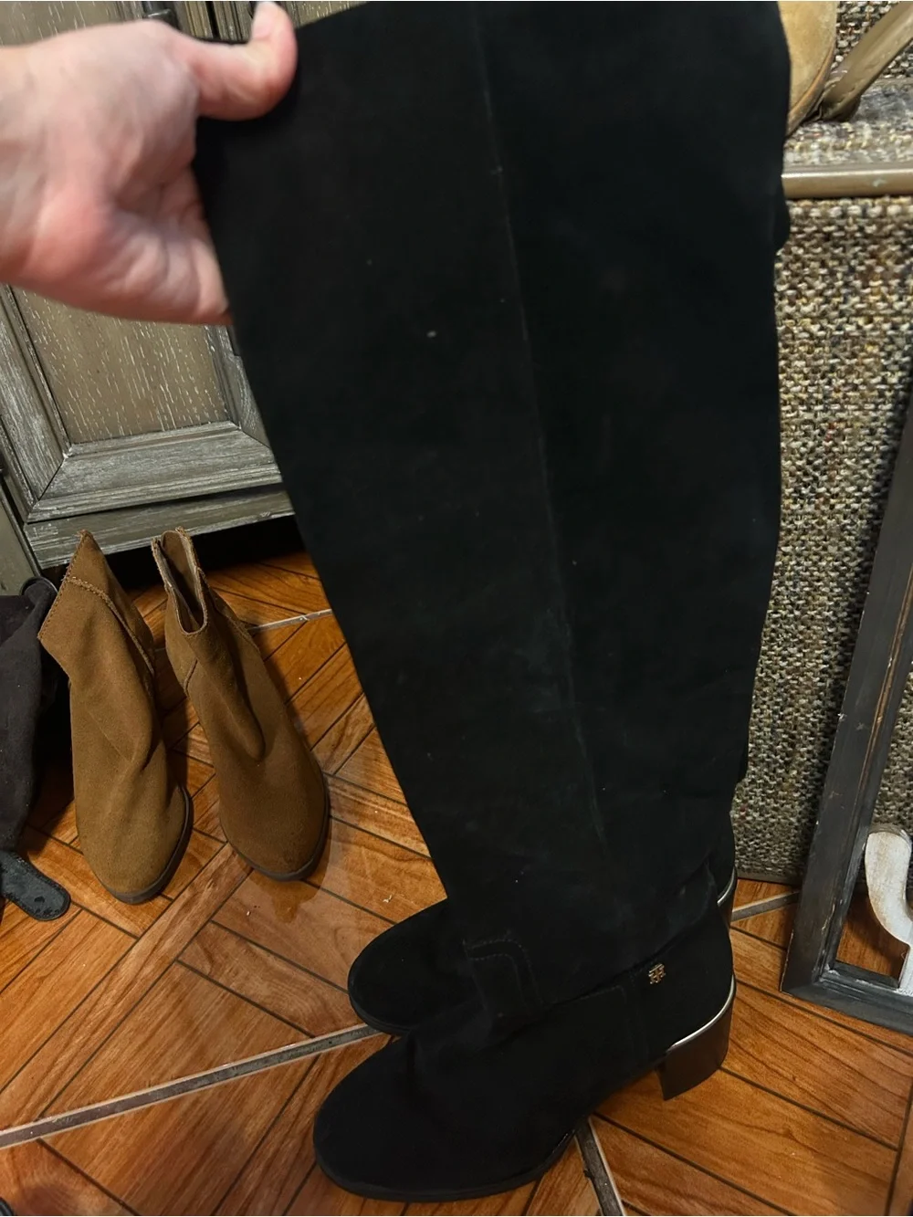 Tommy Hilfiger Black Suede Over-the-Knee Block Heel Boots